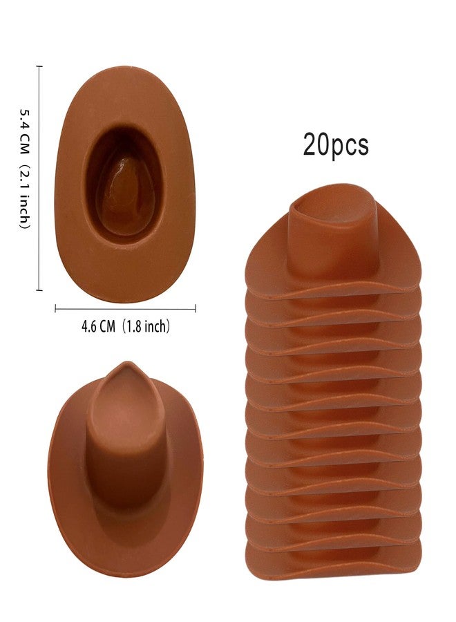 Gexolenu 20 Pcs Plastic Mini Cowboy Hat Decoration Western Cowgirl Hat Doll Hats for Dollhouse Party Decoration Boy Girl Birthday Cake Decor Supply(Brown) - Image 2